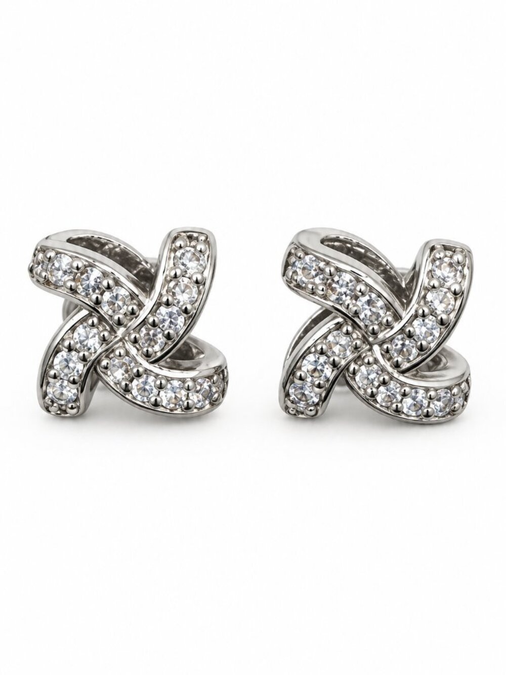 Yuna Silver Crystal Knot Stainless Steel Stud Earrings